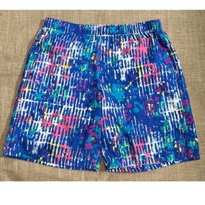 Vintage Colorful Board Shorts Size Large Paint Splatter Look Fun Coastal Kidcore